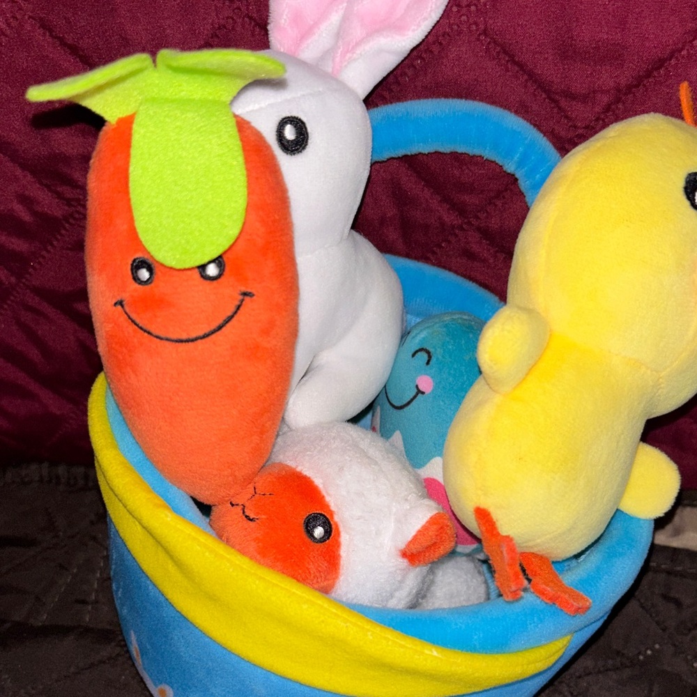 Baby Easter Basket Soft stuffed animal set, rattles squeaks, baby soft safe - Picture 8 of 11